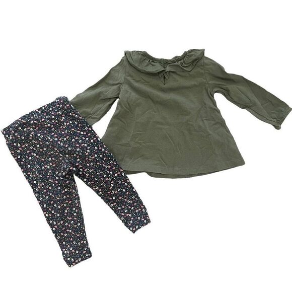 Carter's Baby Ruffle Blouse and Floral Pant Outfit Set 2 Pc Size 18 M Green Blue - Picture 2 of 6